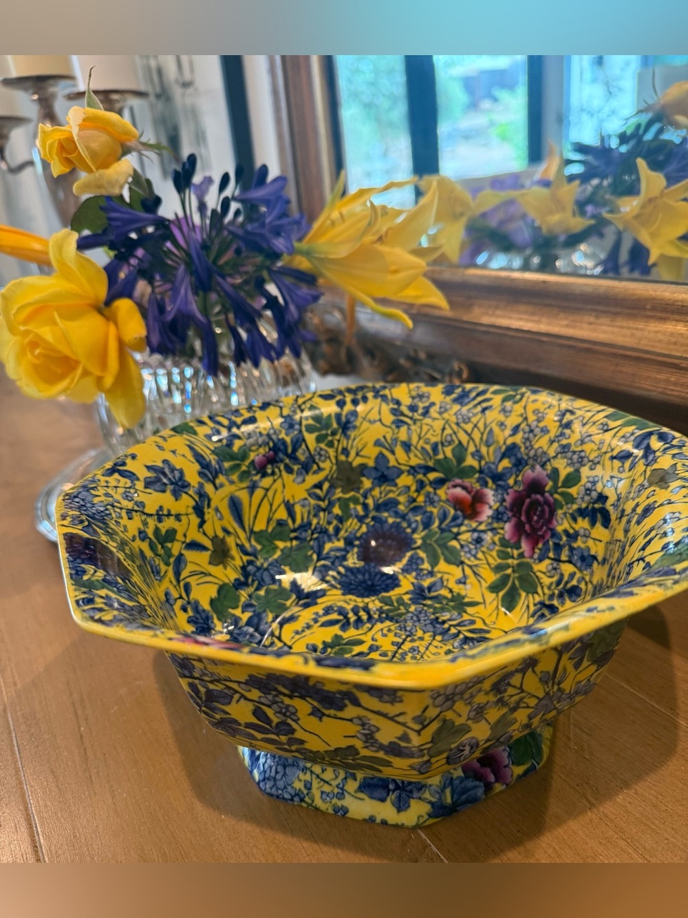 Vintage Cauldon England Yellow Chintz Footed Bowl Cottagecore